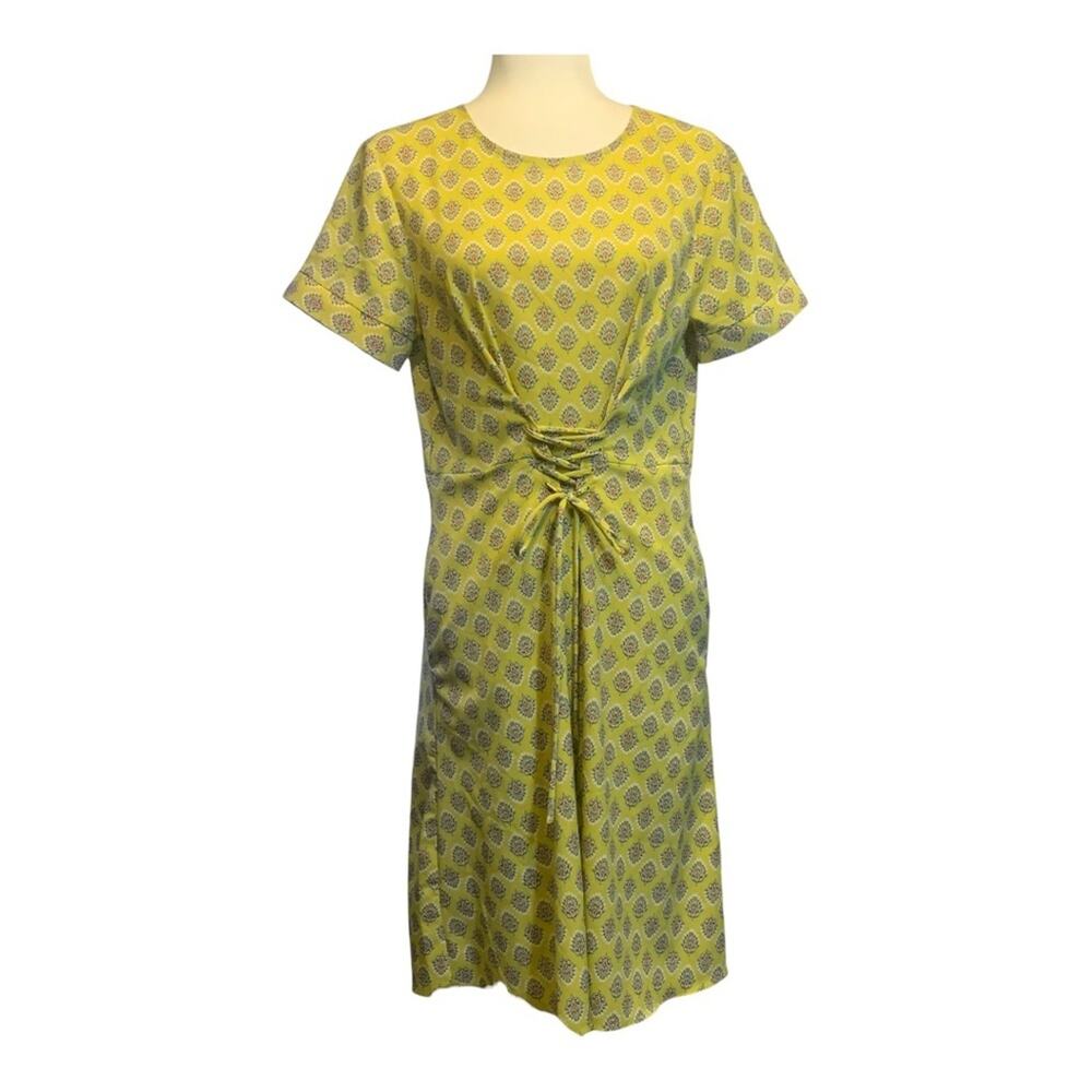 Banana Republic Butter Yellow Floral Lace Up Waist Dress Size 8 1267